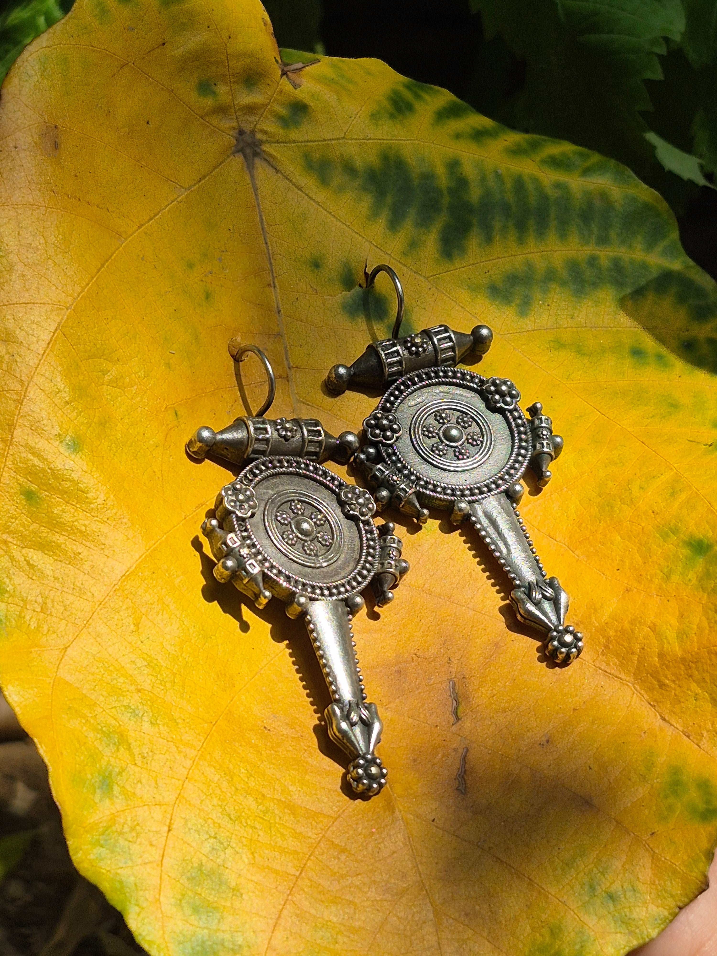 Tribal Shield Oxidized Earrings