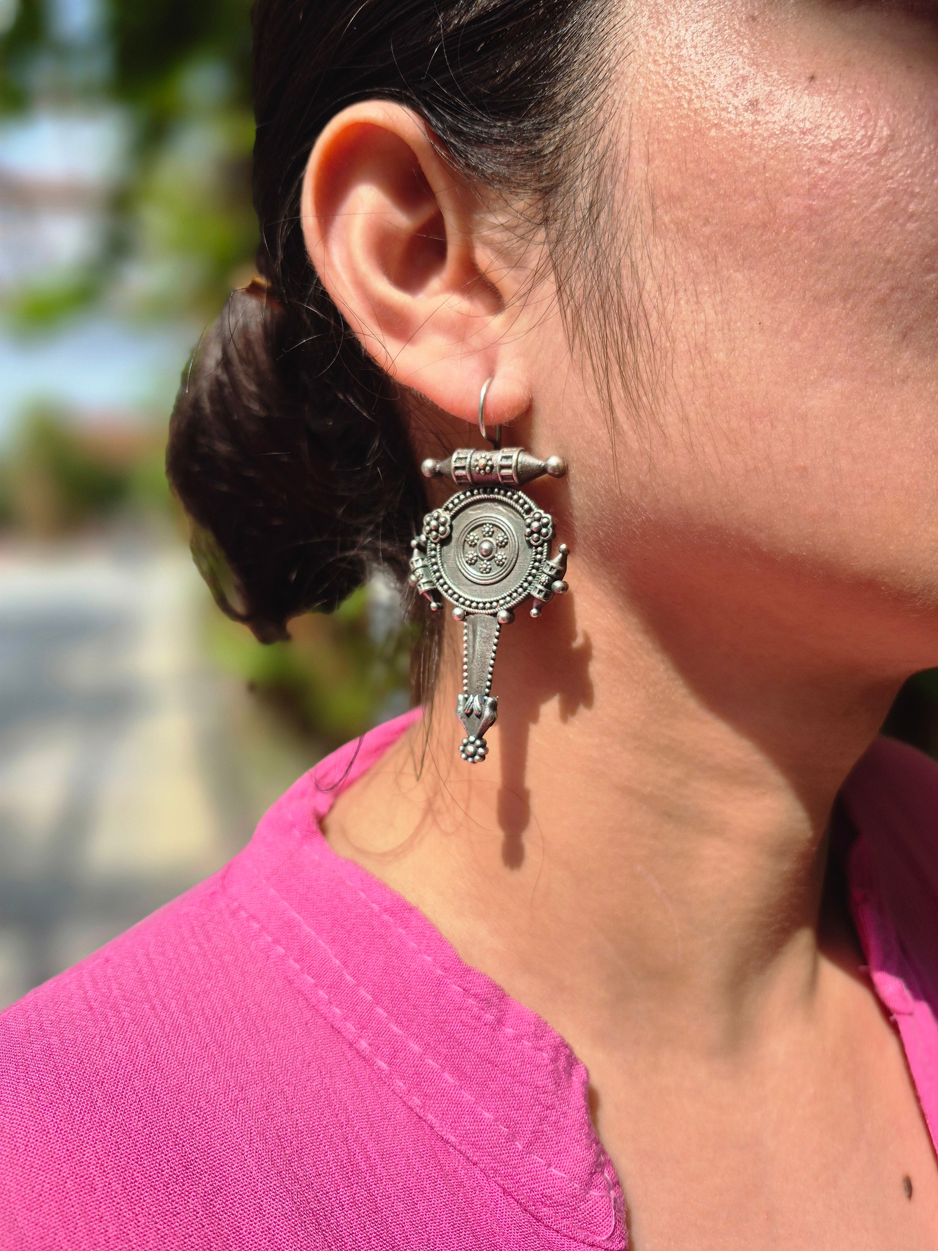 Tribal Shield Oxidized Earrings