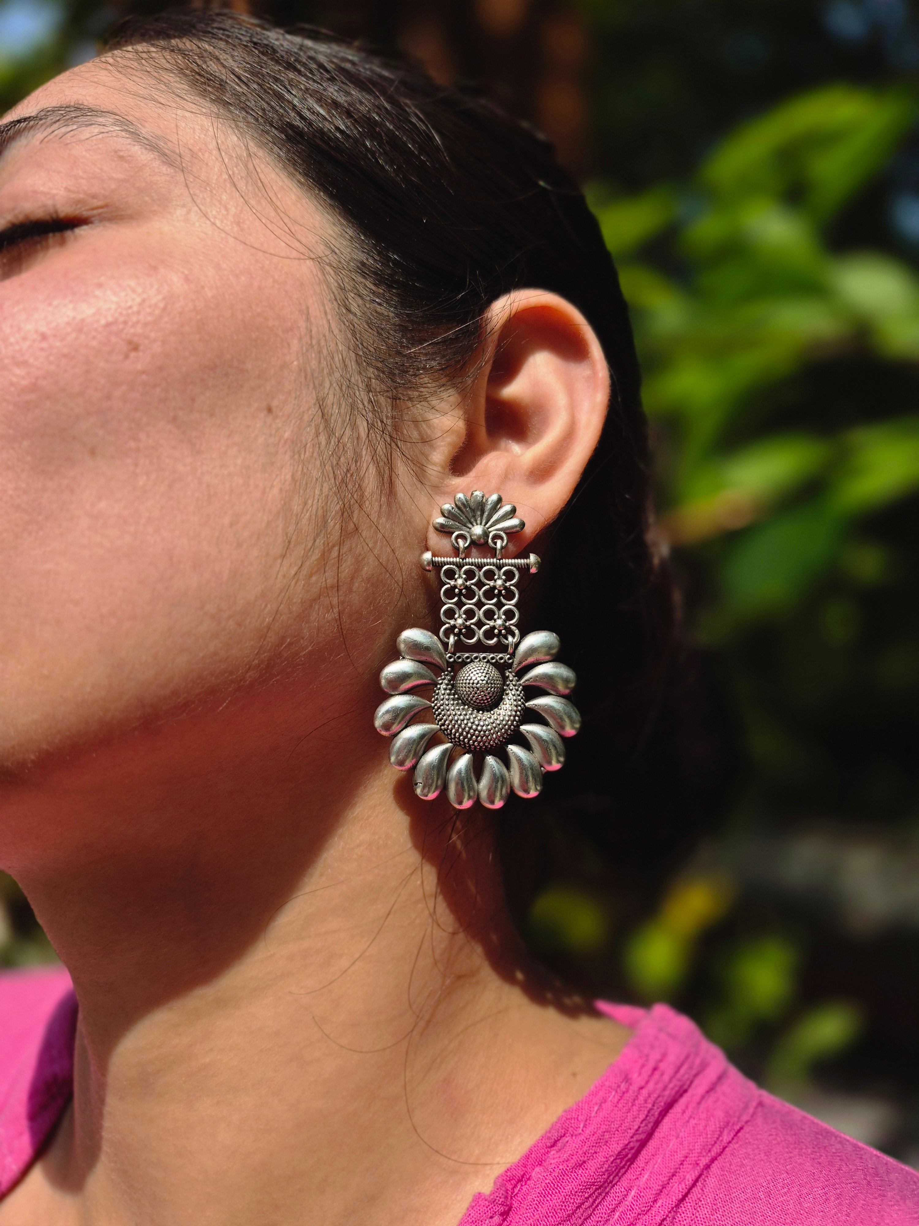 Vintage Silver Floral Dangle Earrings
