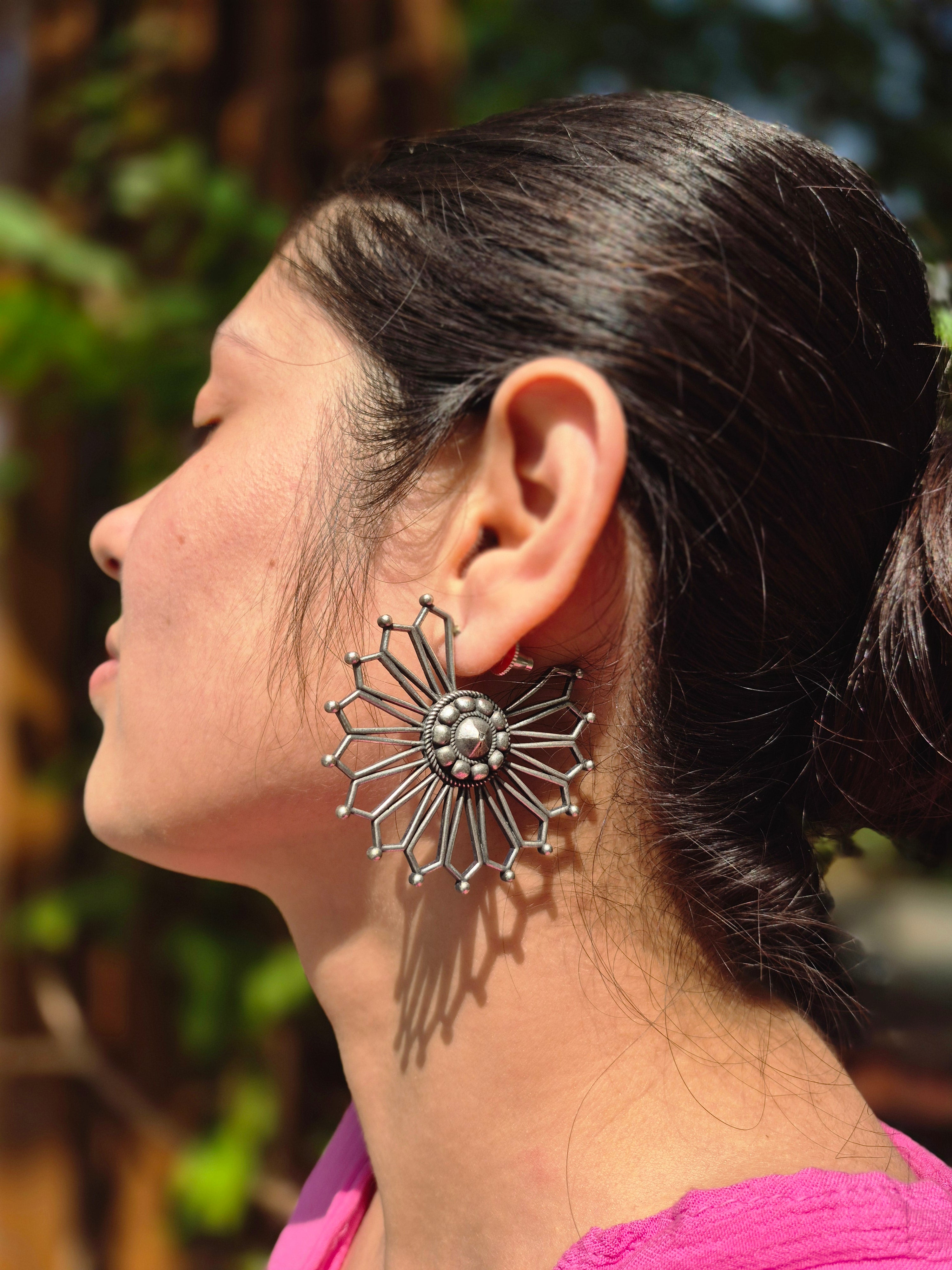 Antique Silver Sunburst Earrings