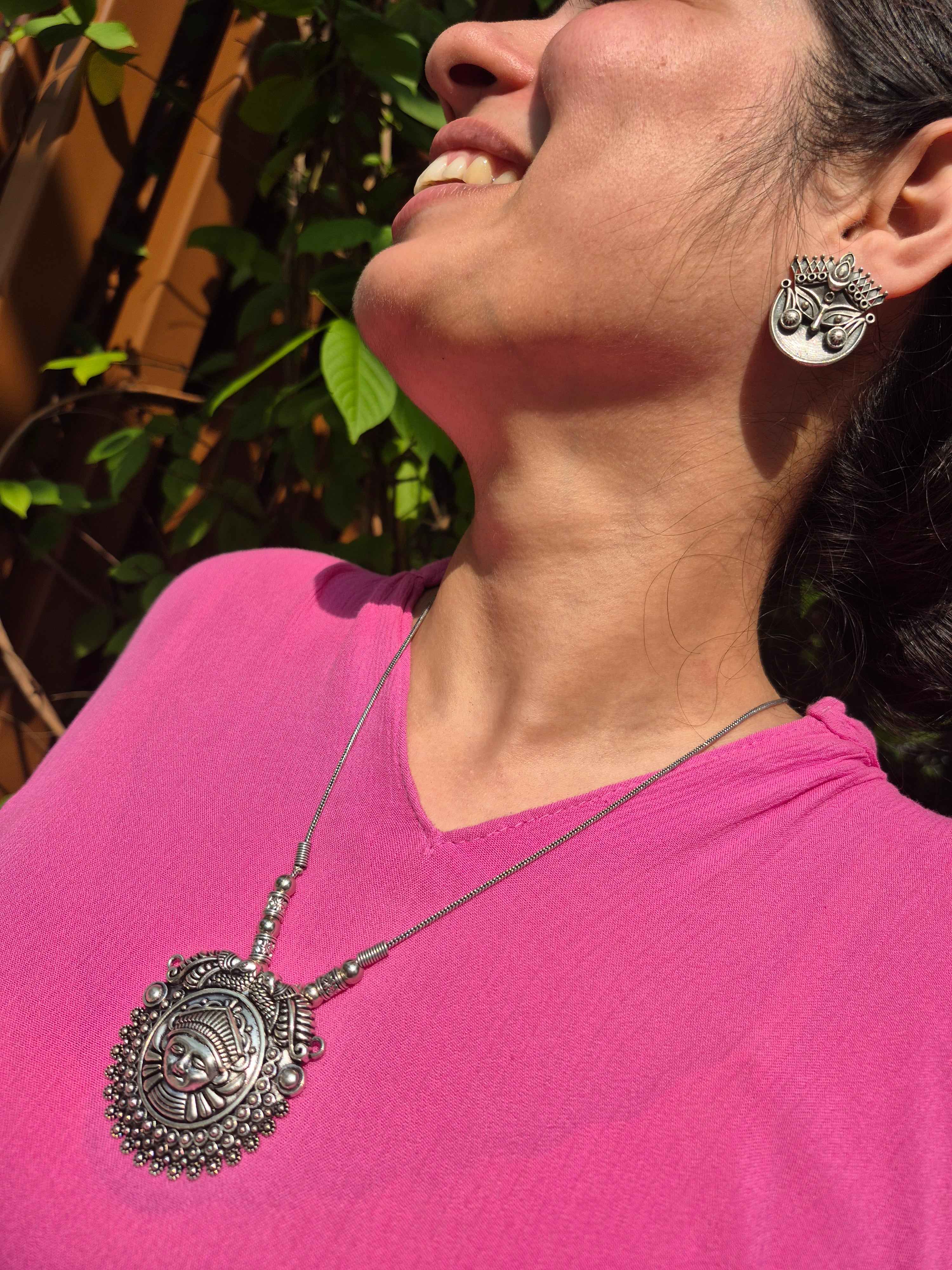 Antique Silver Replica Devi Face Pendant