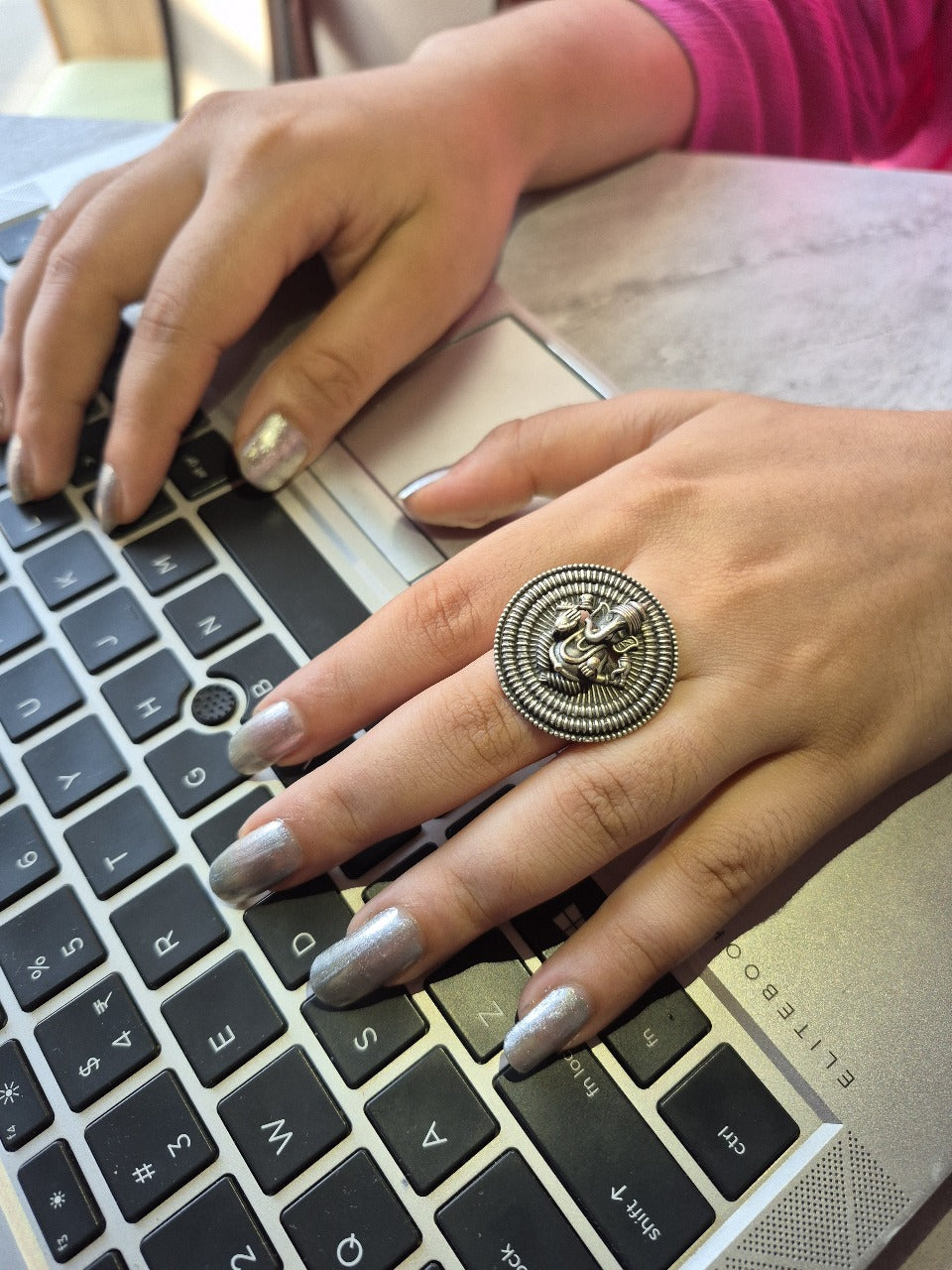 Blessings of Ganesha – Antique Finish Adjustable Brass Ring