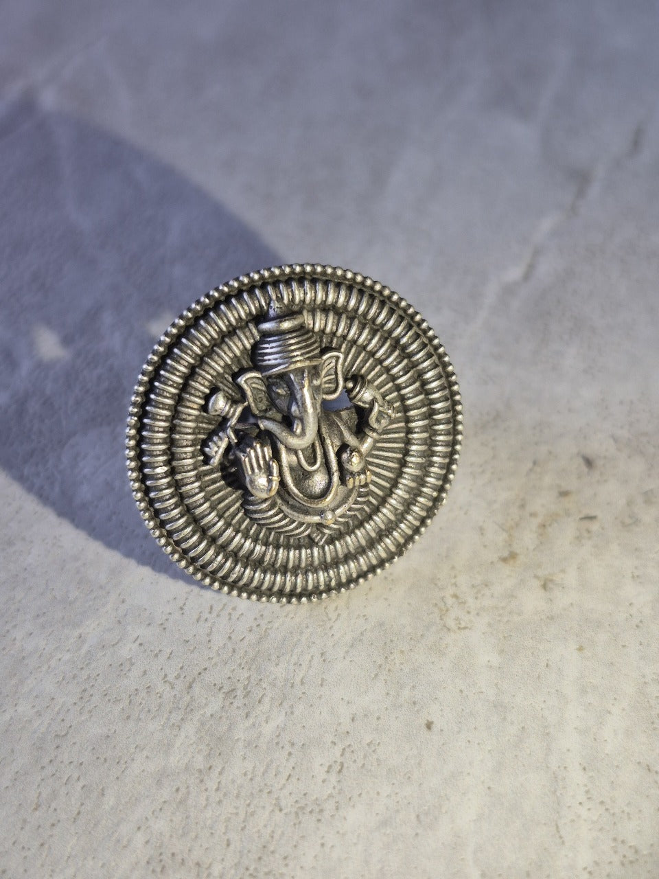 Blessings of Ganesha – Antique Finish Adjustable Brass Ring