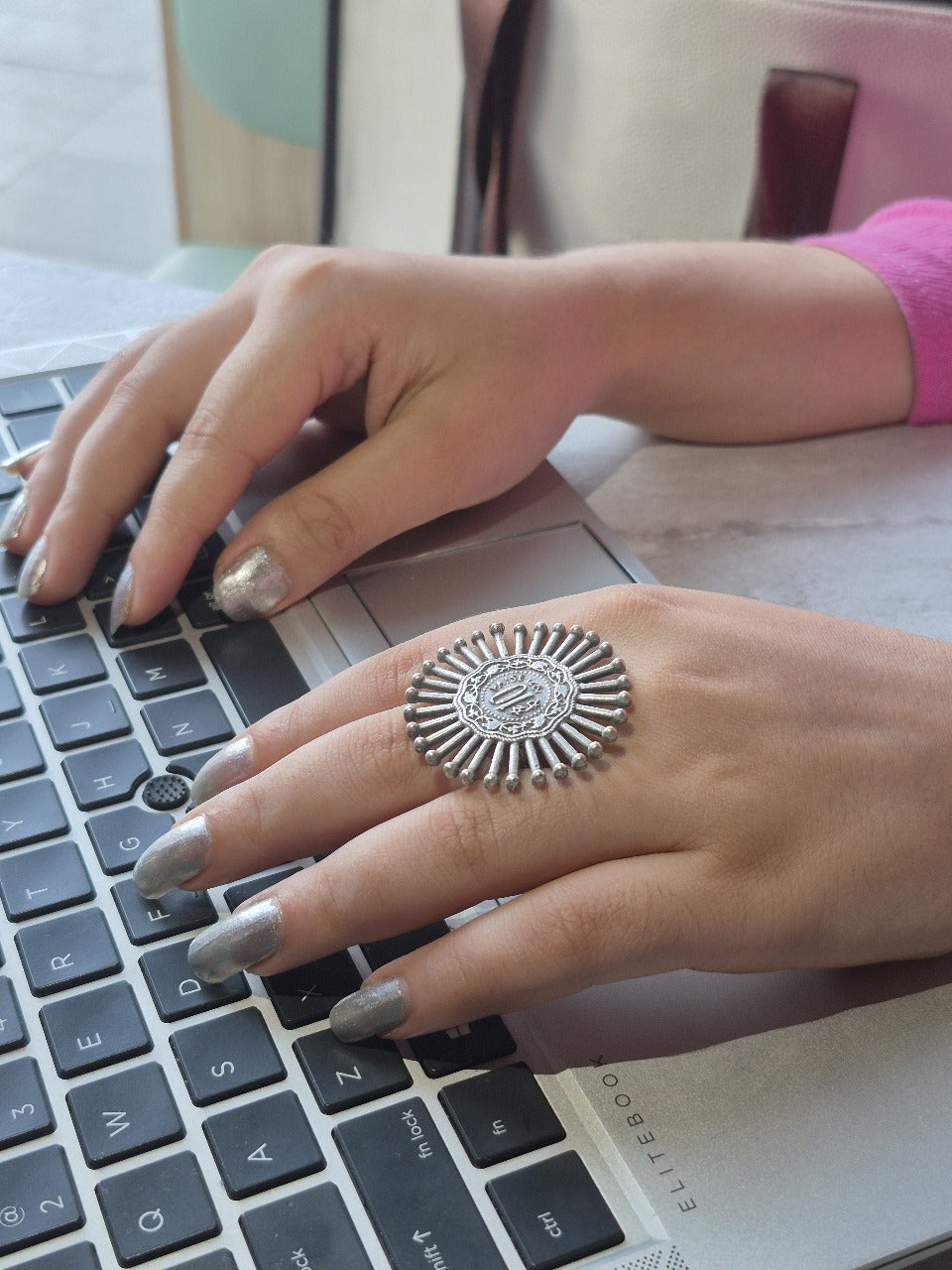 Sunburst Brass Ring with Intricate Design