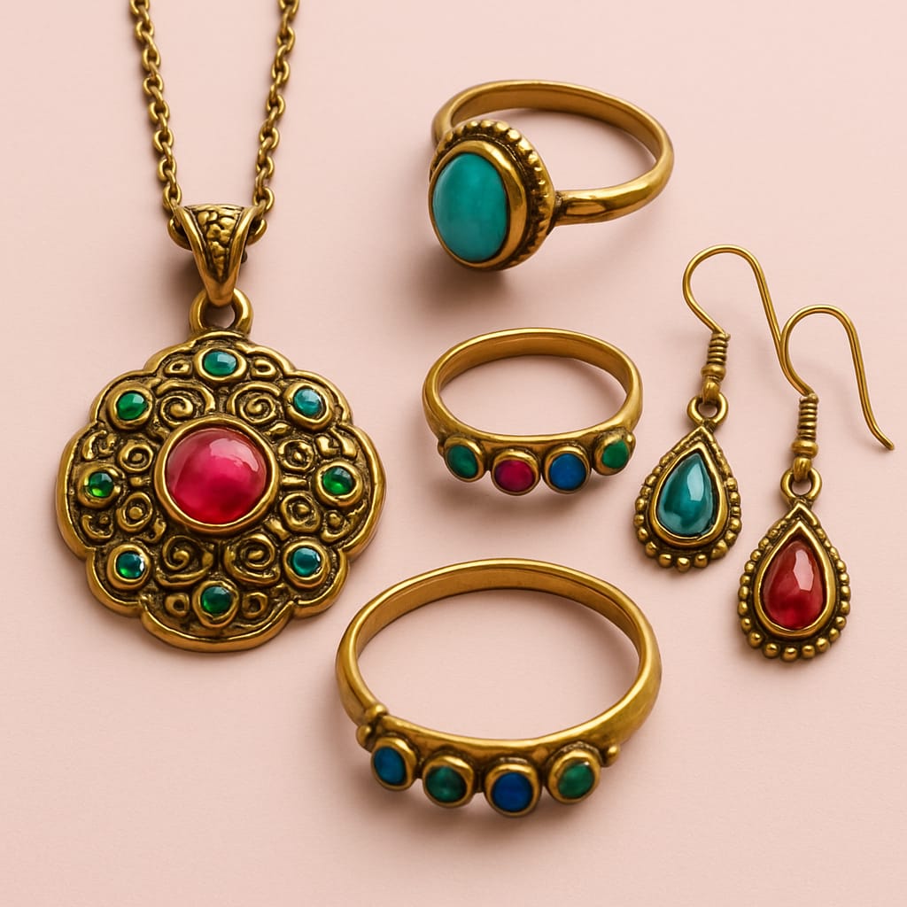 Brass jewellery with real stones