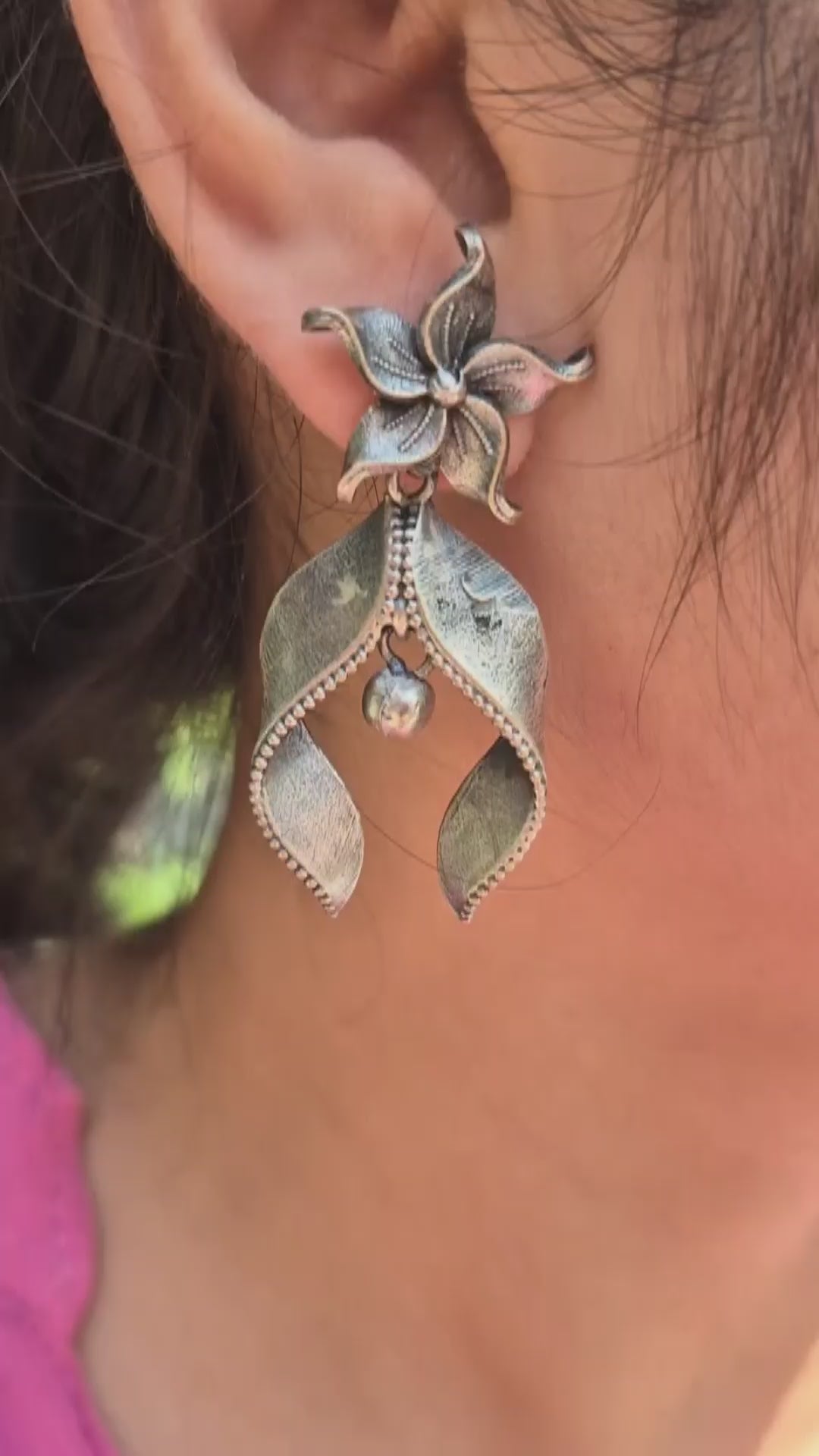 Floral Cascade Oxidized Silver Earrings