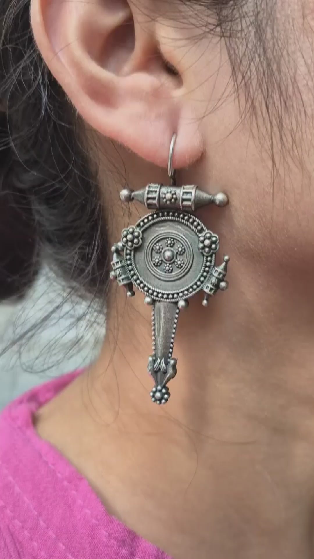 Tribal Shield Oxidized Earrings